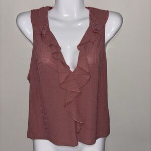 Zara Crop Top Mauve Pink V Neck Stretchy Ruffled 90s Y2k Sz Med